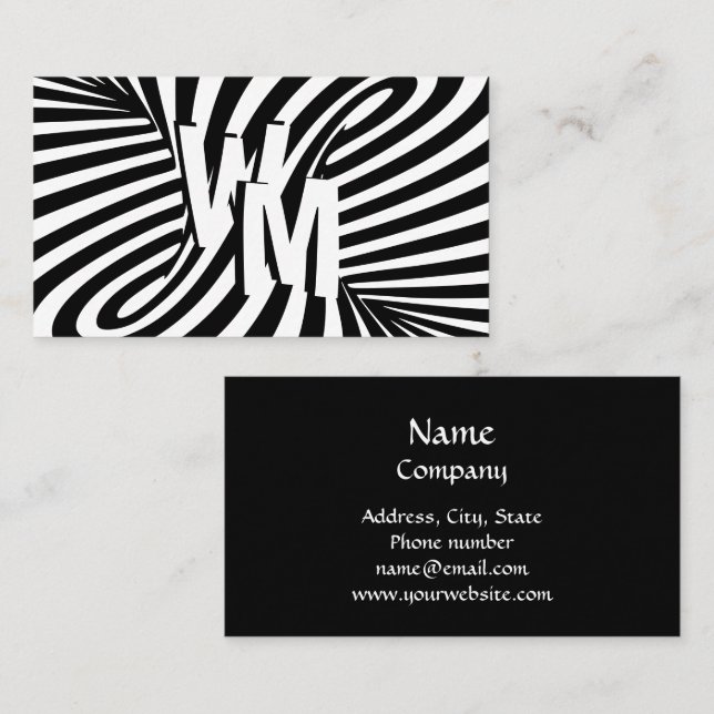 Carte De Visite Monogramme noir noir psychédélique (Devant / Derrière)