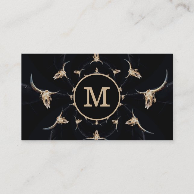 Carte De Visite Monogramme noir rustique occidental Tan Tan Taurea (Devant)