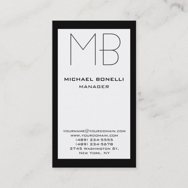 Carte de visite monogramme noir vertical (Devant)