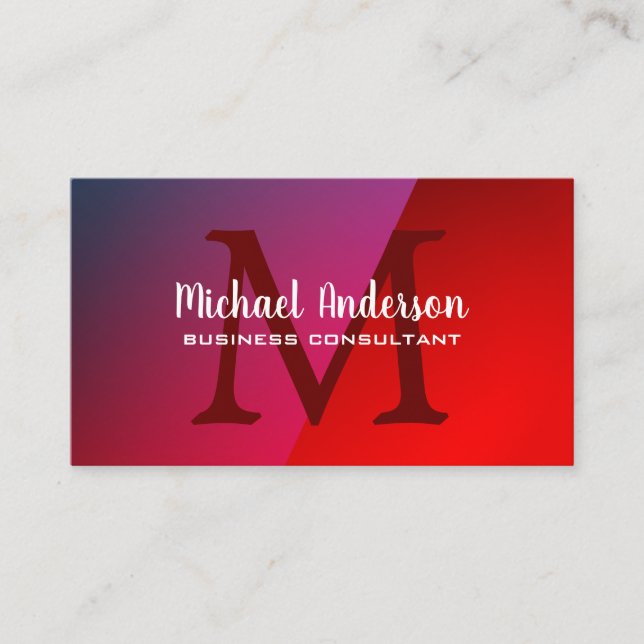 Carte De Visite Monogramme | Nuances de brillance rouge (Devant)