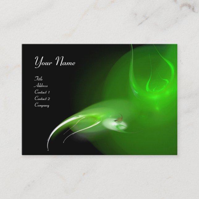 Carte De Visite MONOGRAMME OISEAU LUMIÈRE Vibrant vert noir (Devant)