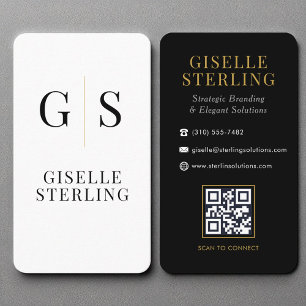 Carte De Visite Monogramme or noir moderne QR Code