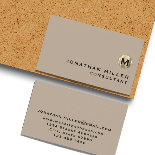 Carte De Visite Monogramme Or Simple Luxe Beige (Créateur téléchargé)