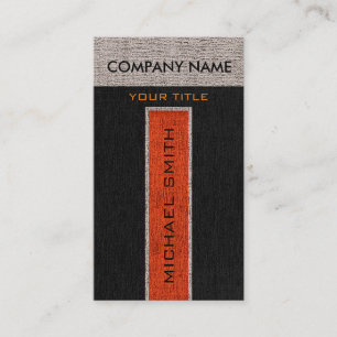 Carte De Visite Monogramme Orange et noir Burlap Linen Rustique Ju