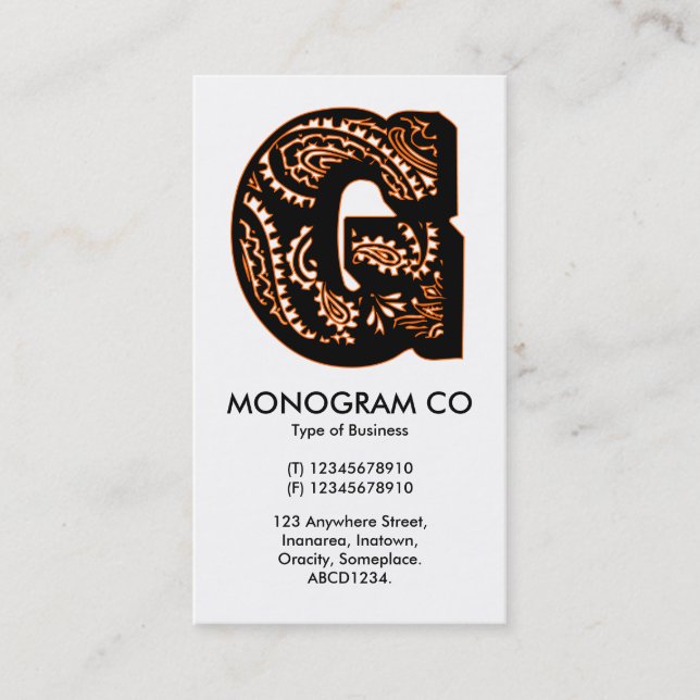 Carte De Visite Monogramme Paisley - G (Devant)
