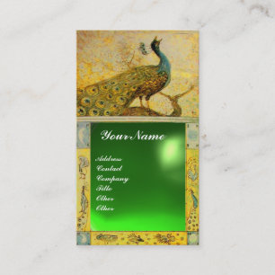 Carte De Visite MONOGRAMME PAON AMOUR MARIAGE jaune vert émeraude