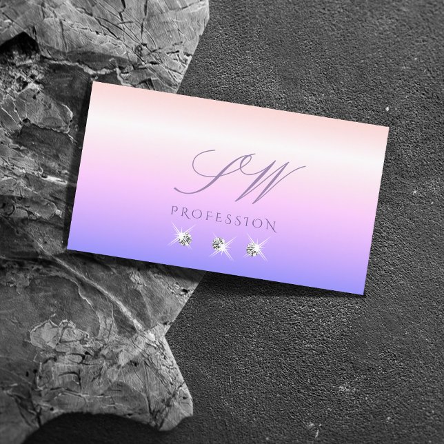Carte De Visite Monogramme Pastel Pink Blue Ombre Sparkling Diamon (Créateur téléchargé)