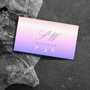 Carte De Visite Monogramme Pastel Pink Blue Ombre Sparkling Diamon