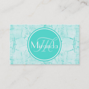 Carte De Visite Monogramme Peinture Fissurée Aqua