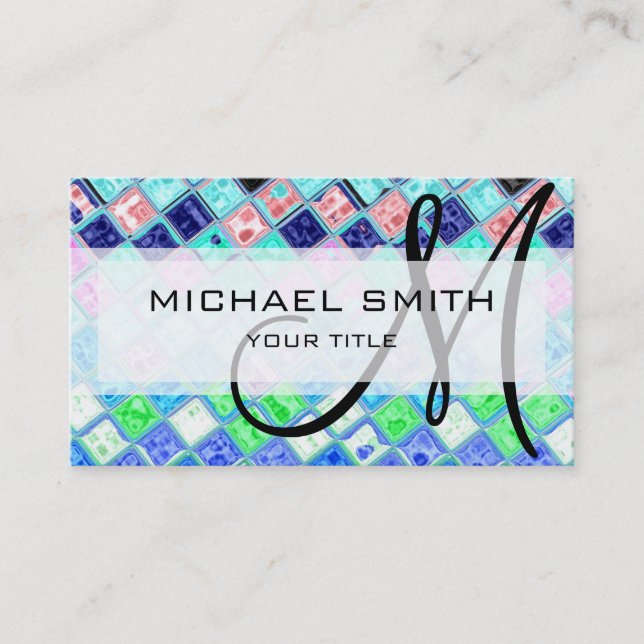Carte De Visite Monogramme personnalisé Abstrait Motif en mosaïque (Devant)