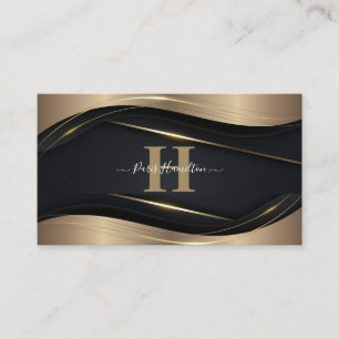 Carte De Visite Monogramme personnalisé Black & Gold Professional