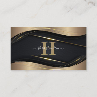 Carte De Visite Monogramme personnalisé Black & Gold Professional