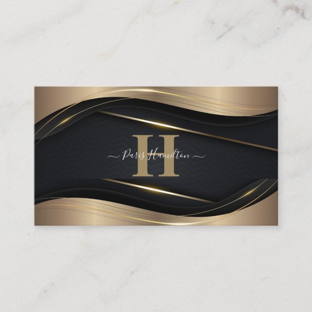Carte De Visite Monogramme personnalisé Black & Gold Professional (Devant)