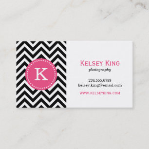 Carte De Visite Monogramme personnalisé Black & Hot Pink