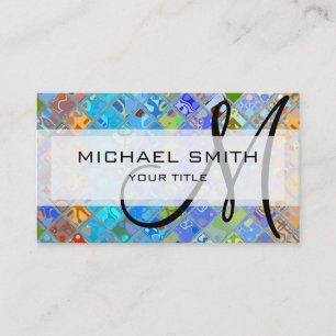 Carte De Visite Monogramme personnalisé de Motif de mosaïque Abs
