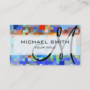 Carte De Visite Monogramme personnalisé en mosaïque colorée