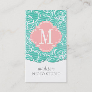 Carte De Visite Monogramme personnalisé par dentelle Girly