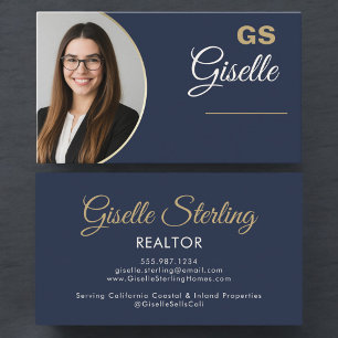 Carte De Visite Monogramme photo en or bleu marine Realtor
