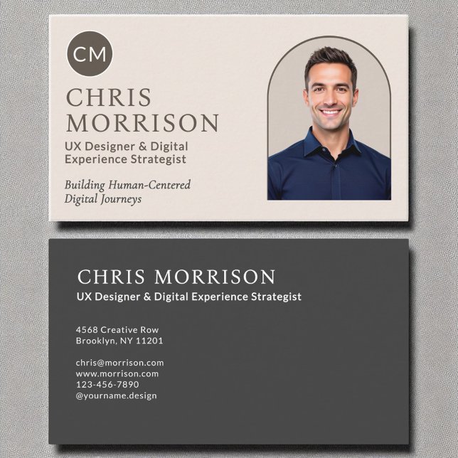 Carte De Visite Monogramme photo neutre professionnel moderne (Créateur téléchargé)