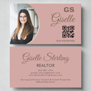 Carte De Visite Monogramme photo rose vierge Realtor QR Code