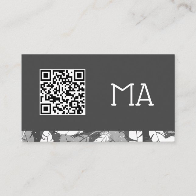 Carte De Visite Monogramme | Plumes | Code QR (Devant)