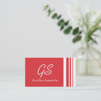 Carte De Visite Monogramme Poppy Red Tripes avec blanc