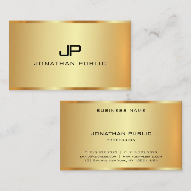 Carte De Visite Monogramme Première Gold Look Moderne Premium Soie (Devant / Derrière)
