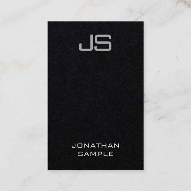 Carte De Visite Monogramme Premium Modèle noir vertical personnali (Devant)