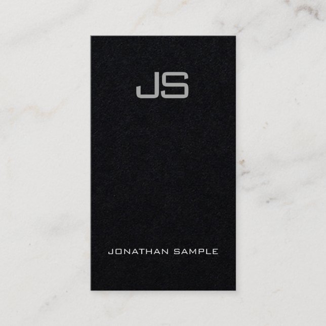 Carte De Visite Monogramme Premium Noir moderne Modèle vertical (Devant)