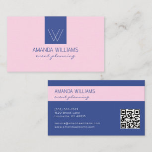 Carte De Visite Monogramme Prépa Bleu Marine et Rose Professionnel