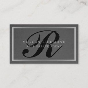Carte De Visite Monogramme Professional Grey Silver Immobilier