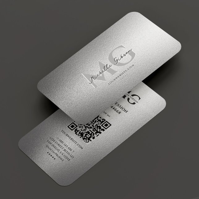 Carte De Visite Monogramme professionnel Elegant Argent (Professional Monogram Elegant Silver Business Card
)