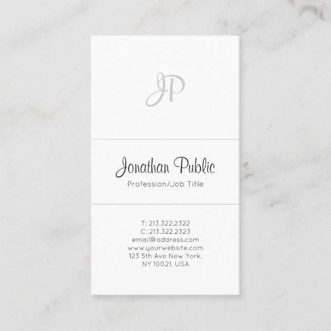Carte De Visite Monogramme professionnel élégant blanc moderne sim (Devant)