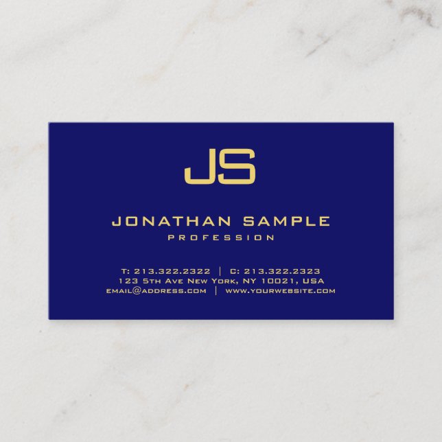 Carte De Visite Monogramme professionnel élégant Marine Blue Gold (Devant)