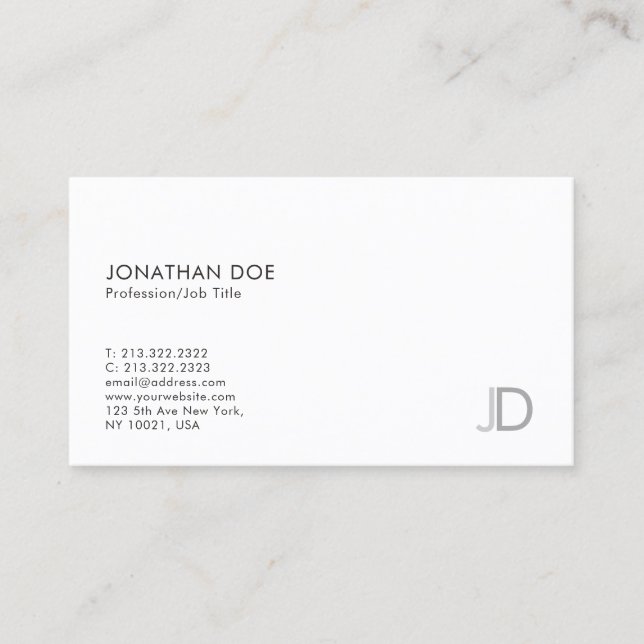 Carte De Visite Monogramme professionnel Élégant Moderne Simple (Devant)