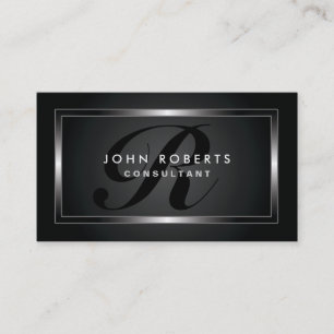 Carte De Visite Monogramme Professionnel Élégant Noir Moderne