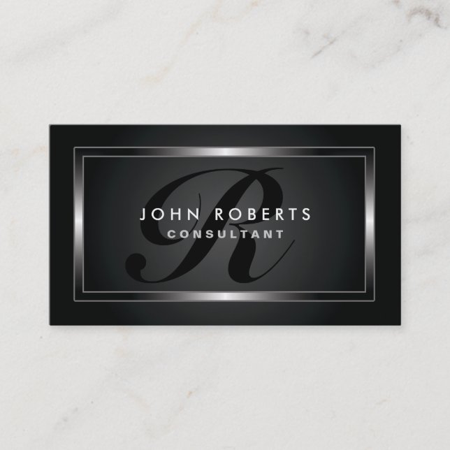 Carte De Visite Monogramme Professionnel Élégant Noir Moderne (Devant)