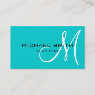 Carte De Visite Monogramme professionnel élégant Turquoise simple