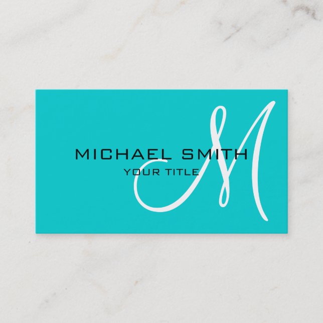 Carte De Visite Monogramme professionnel élégant Turquoise simple (Devant)