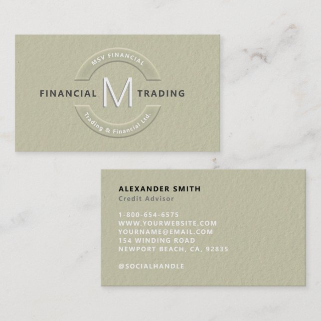 Carte De Visite Monogramme professionnel - Faux financiers (Devant / Derrière)