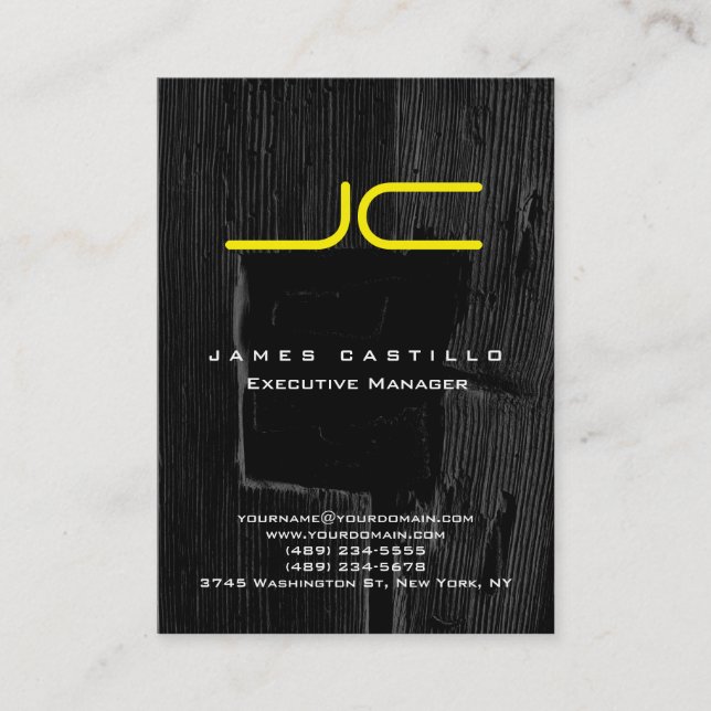 Carte De Visite Monogramme professionnel gris noir bois jaune (Devant)
