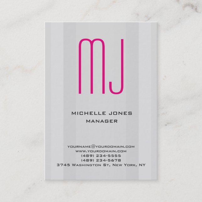 Carte De Visite monogramme professionnel gris rose tendance unique (Devant)