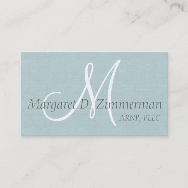 Carte De Visite Monogramme professionnel, Linge bleu clair (Devant)