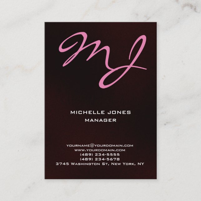 Carte De Visite monogramme professionnel marron moderne (Devant)