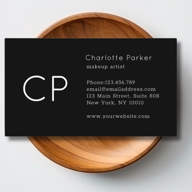 Carte De Visite Monogramme professionnel minimal Noir moderne (Minimal Professional Monogram Modern Black Business Card)