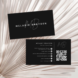 Carte De Visite Monogramme professionnel minimaliste QR Code noir