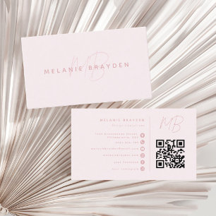 Carte De Visite Monogramme professionnel minimaliste rose QR Code