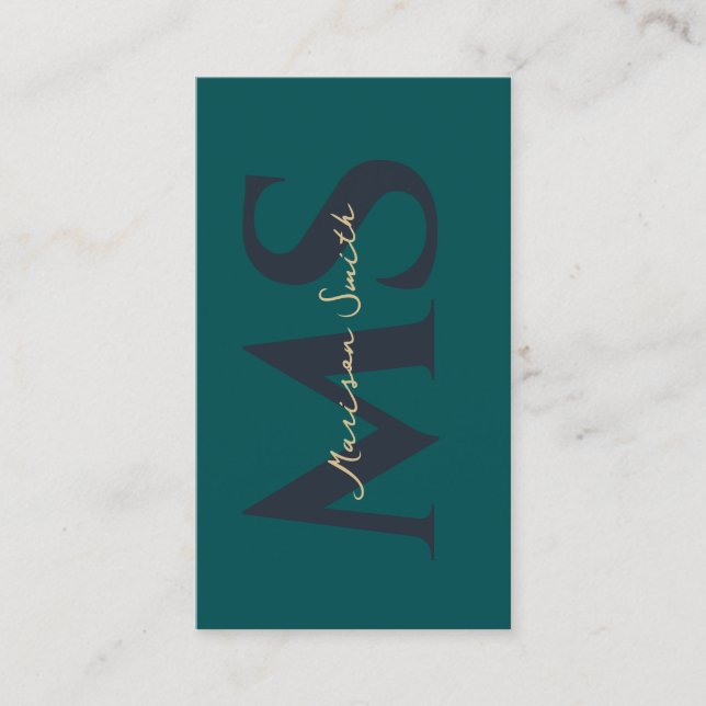 Carte De Visite Monogramme professionnel moderne Dark Turquoise él (Devant)