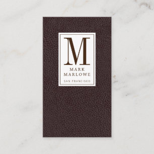 Carte De Visite Monogramme professionnel moderne effet cuir noir