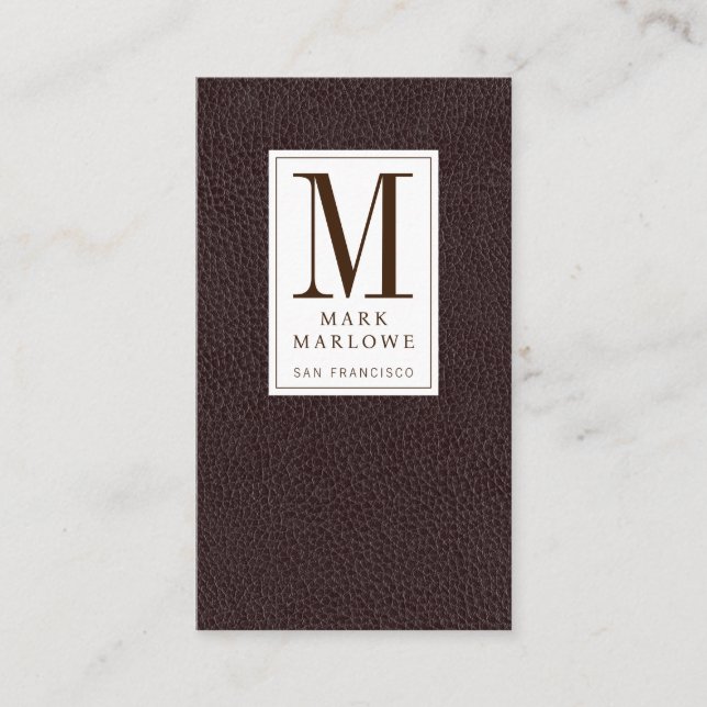 Carte De Visite Monogramme professionnel moderne effet cuir noir (Devant)